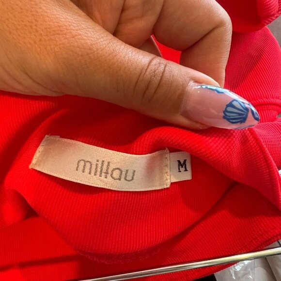 Millau Ribbed Red Mini Bandage Skirt Medium - Picture 4 of 4